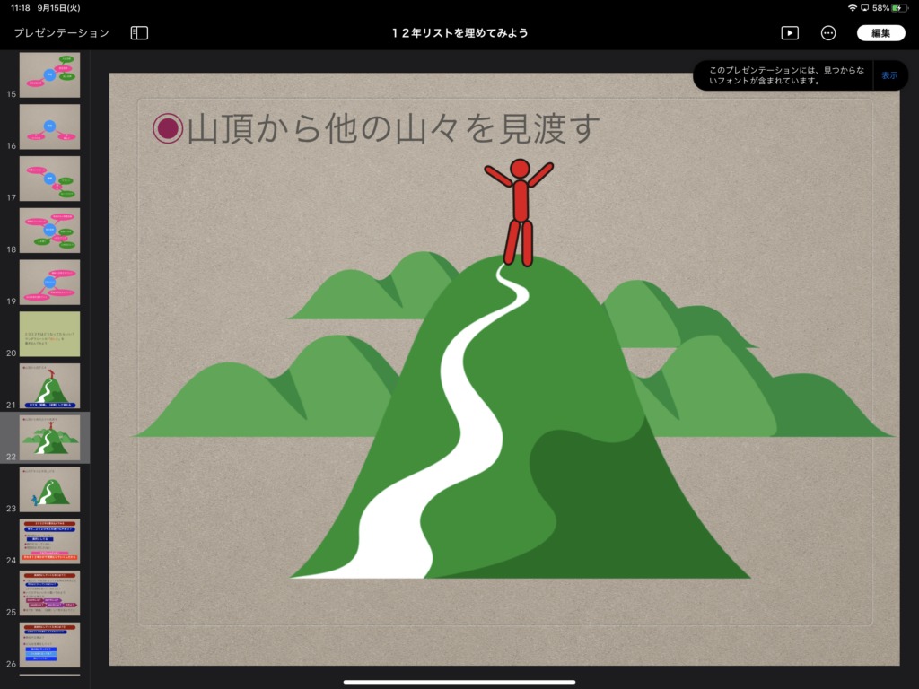 山のてっぺん…見ないで頑張る？